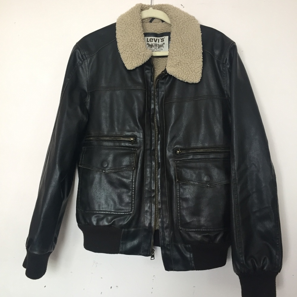 Like new brown faux leather sherpa jacket